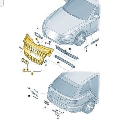 Kühlergrill Frontgrill platiniumgrau Audi A4 S4 8K0853651D 1RR
