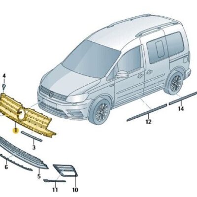 Kühlergrill satinschwarz/chromglanz VW Caddy  2K5853651A RYP