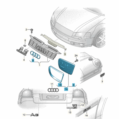 Kühlergrill Frontgrill grau Audi A3 8P4853651D 1QP