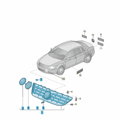 Kühlergrill VW Phaeton 3D0853651AGGOY