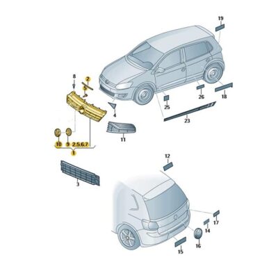 Kühlergrill hochglänzend/chromglanz VW Polo 6R0853651T FOD