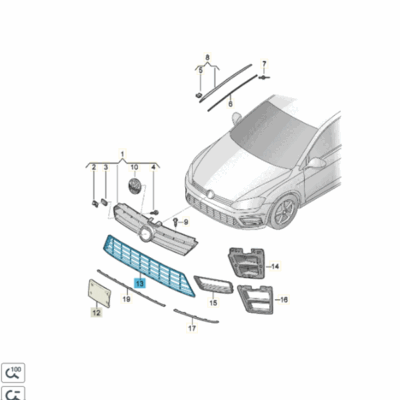 Lüftungsgitter Grill mitte schwarz VW Golf 5G0853677F 041