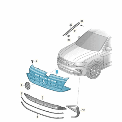 Kühlergrill satinschwarz/chromglanz VW Tiguan 5NA853651BCZLL