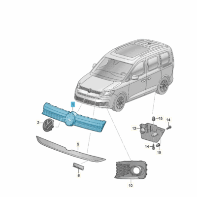 Kühlergrill schwarz/aluminium VW Caddy 2K7853651A N0R