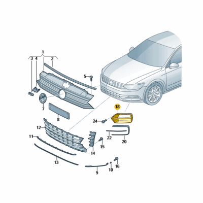 Luftführungsgitter Grill schwarz links VW Passat 3G0853665F 041